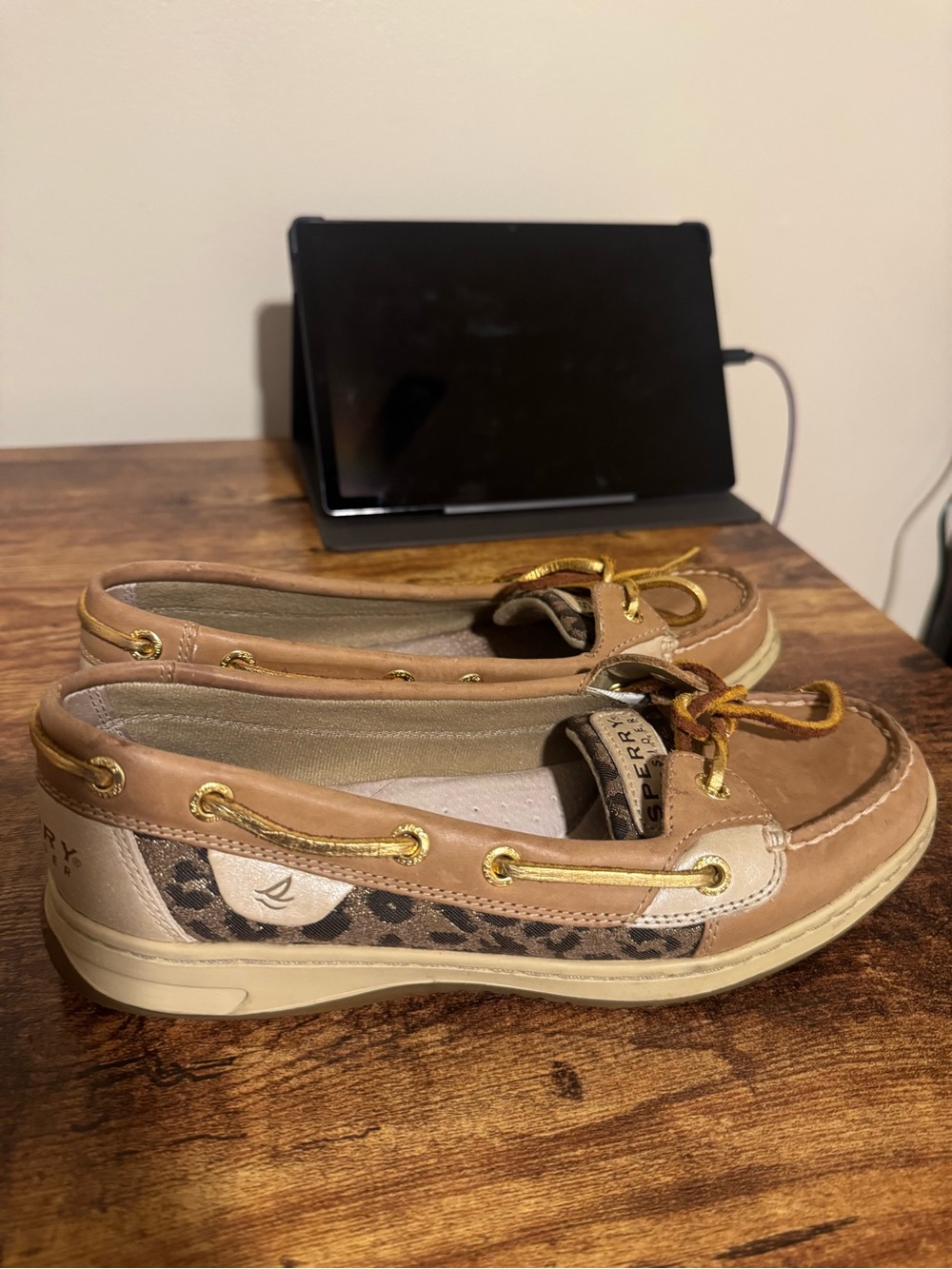 Sperry Tan Leather & Leopard-Print Women's Boat Shoes